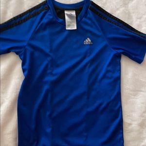 Blue and black adidas shirt and short set